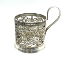 Vintage Russian Silver Filigree Tea Glass Holder Vintage #2