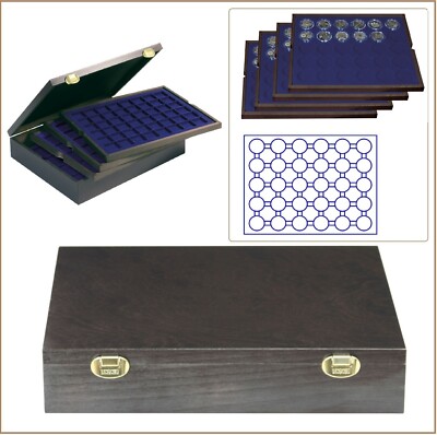 Lindner-2494-7M-Carus-4 Wood Coin Case 4 Tab Blue 32.5 mm For 140 Coins