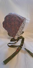 Baby Bonnet-Made with Calico and fun prints trimmed with Vintage trims.