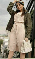 NWT ZARA BEIGE-PINK BELTED DRESS WITH POCKETS LINEN 2373/495