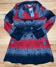 Papillon Los Angeles Textured Abstract Double Button Pea Coat Embroidered Xl