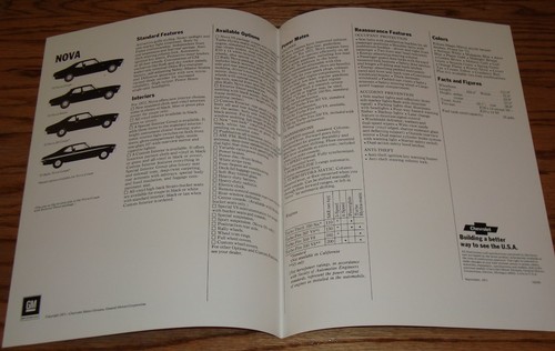Original 1972 Chevrolet Nova Facts Features Verkaufsblatt Prospekt 72 Chevy - Bild 2 von 2
