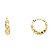 Ioka - 14K Gold 3mm Thickness Thick Faceted Huggies Hinged Earrings
