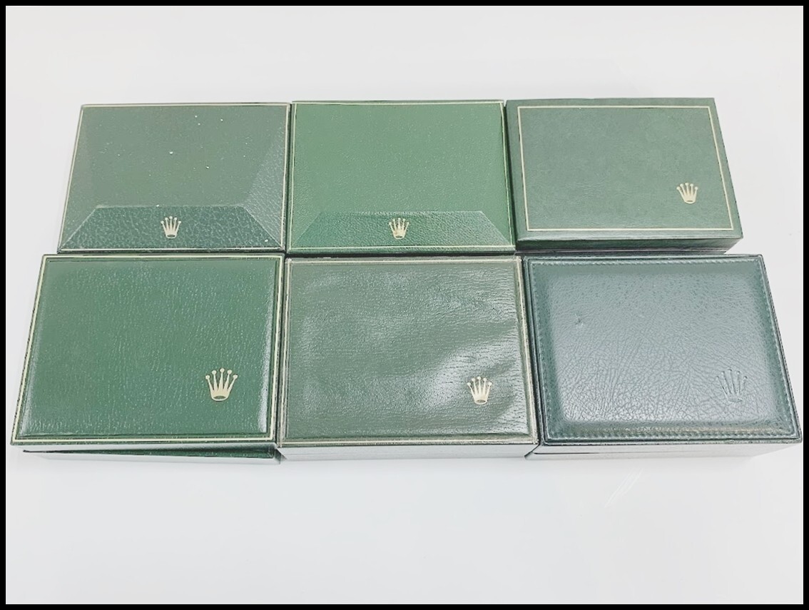 VINTAGE GENUINE ROLEX watch box case 6 set junk Green wood VINTAGE GENUINE ROLEX watch box case 6 set junk Green wood