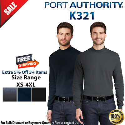Port Authority K321 Mens Long Sleeve Interlock Knit Mock Turtle Neck T-Shirt