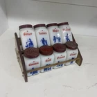 8 Vintage Hazel Atlas Milk Glass Spice Rack Red Blue Dutch Woden Rack Dove