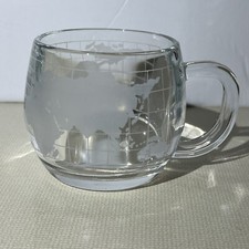 Vintage Nescafé Nestlé Etched Glass Coffee Mug Cup World Map 6 oz