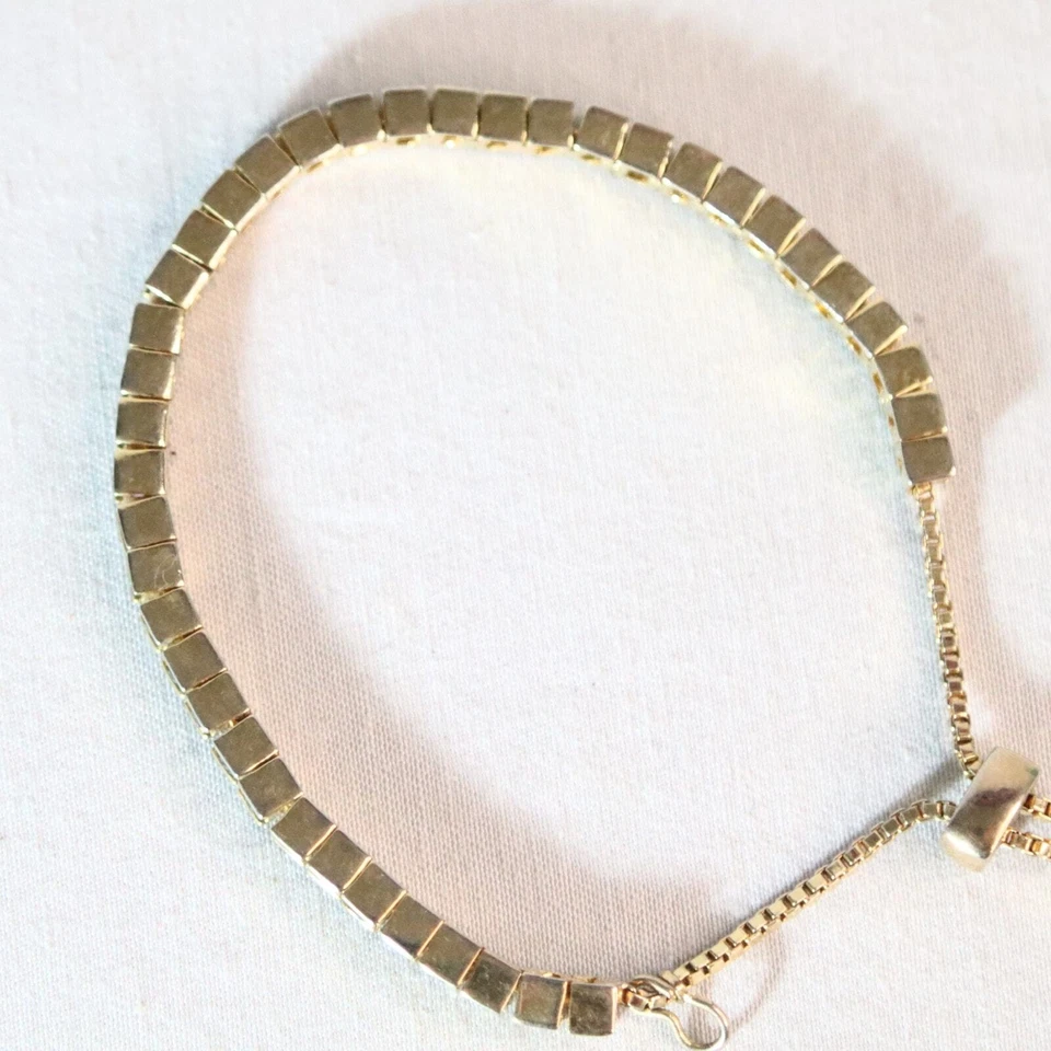 绿色水钻网球幻灯片手链金色金属 — 第 3/4 张图片