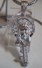Men's Silver Finish Stone Jesus Fashion Hip Hop Chain & Charm
