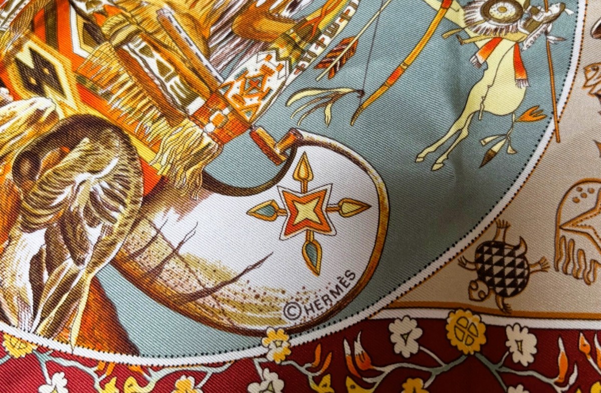 Hermes Vintage Scarf Les Mythologies des Hommes Rouges Kermit