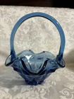 Fenton Blue Glass Handled Basket