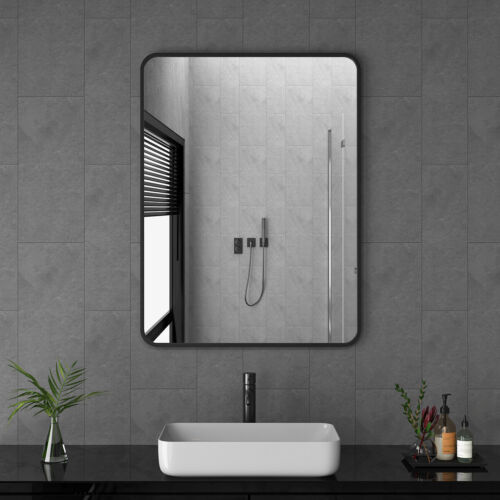Badezimmerspiegel 55,9 X 76,2 Cm – Schwarzer Metallrahmen, Gehärtetes Glas, Einfach Aufzuhängen