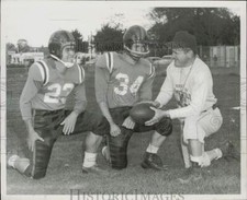 1957 Press Photo Somerville High Football Coach, Co-Captains at Opening Game, MA