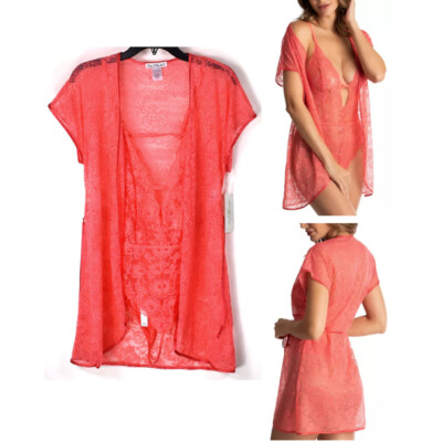 Linea Donatella 2pc Sexy Lace Wrap & Teddy Lingerie Set Coral Size S New