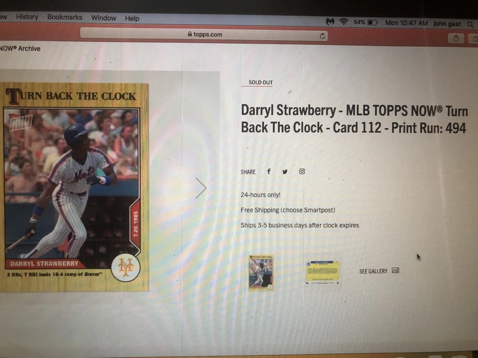Darryl Strawberry 2020 TOPPS NOW Turn Back The Clock #112 LOT OF 20  (PR 494) - Image 4 of 4