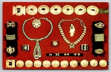Native Americana Indian~Indian Jewelery On Red Background~Vintage Postcard