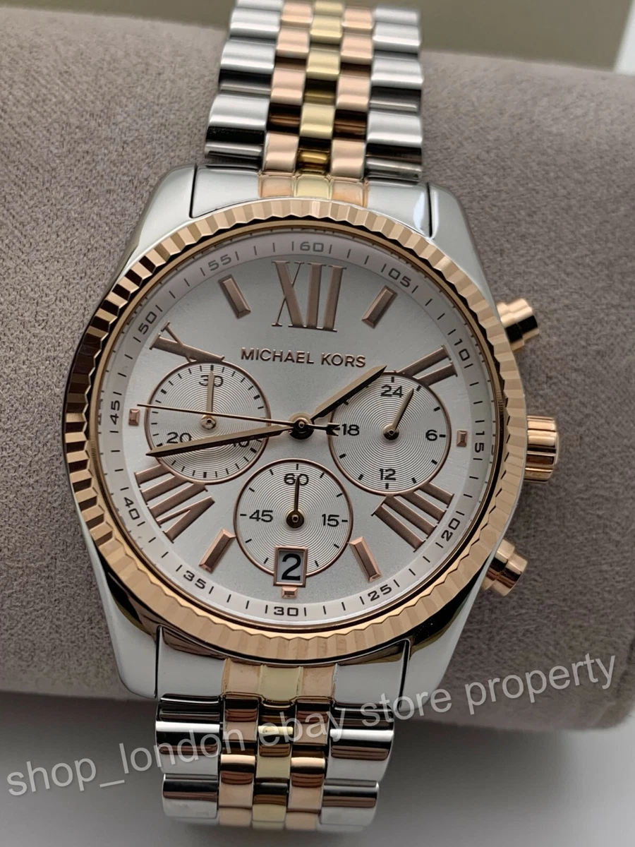 Michael Kors MK5735 Lexington Chronograph Silver Rose Gold Toned Sta   handmethebagcom