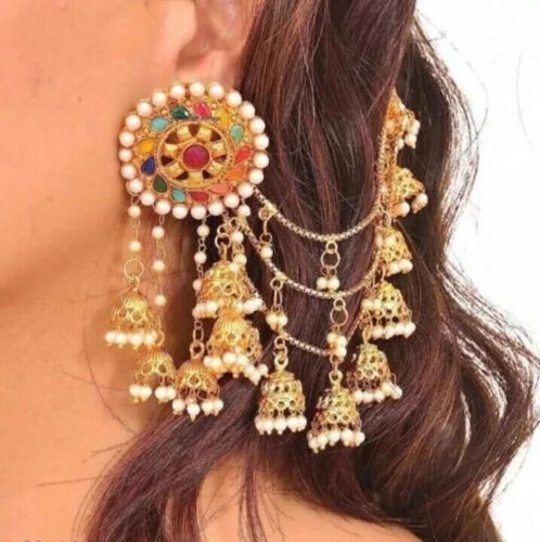 Indian Bollywood Style Bridal Earrings Multi Kundan Women Pearl Jhumka Jewelry - Picture 1 of 4