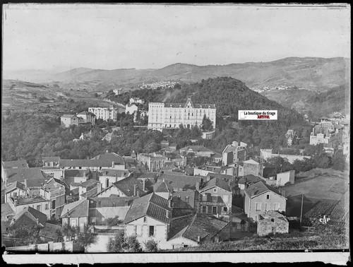 Saint-Nectaire, village, Plaque verre photo, négatif noir & blanc 10x15