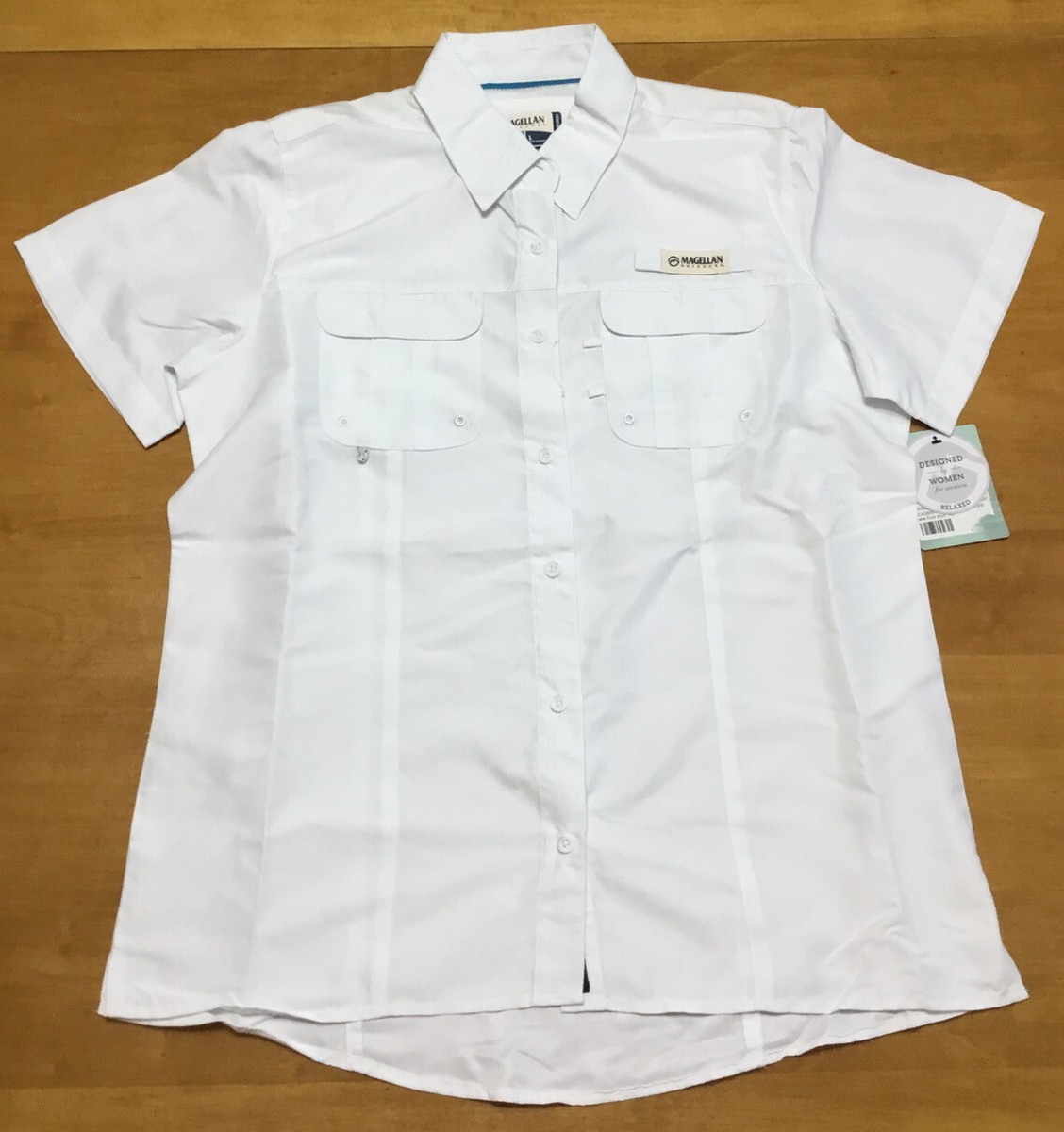 Chemise Magellan Outdoors Femme – Grande Coupe Détendue, Manches Courtes, Blanche, Pêche