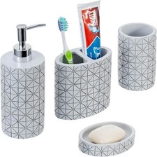 Gray Resin Bathroom Accessory Set w/ Toothbrush Holder, Tumbler Cup  Soap Dish