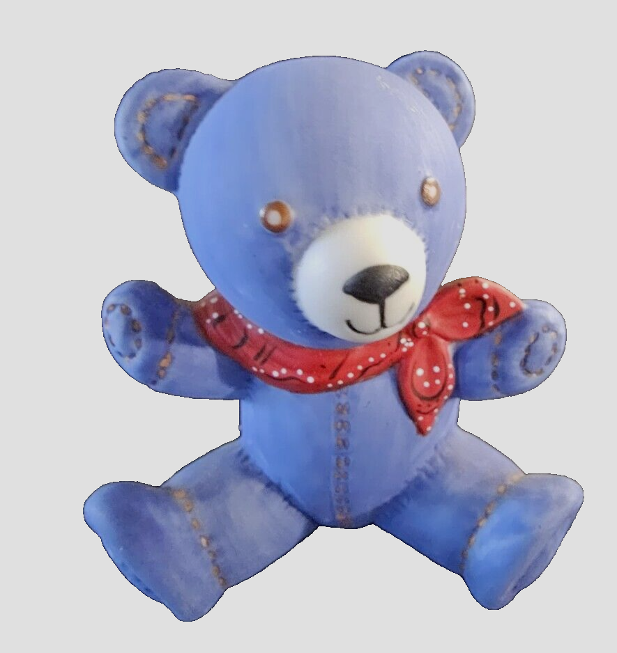 Franklin Mint Teddy  Bear figurine Porcelain Denim Western Cowboy Blue Vtg 1991