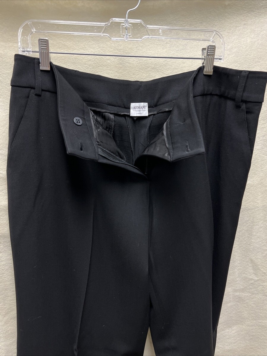 Armani Collezioni Trousers Womens 16 Black Wool Stretch Wide Leg