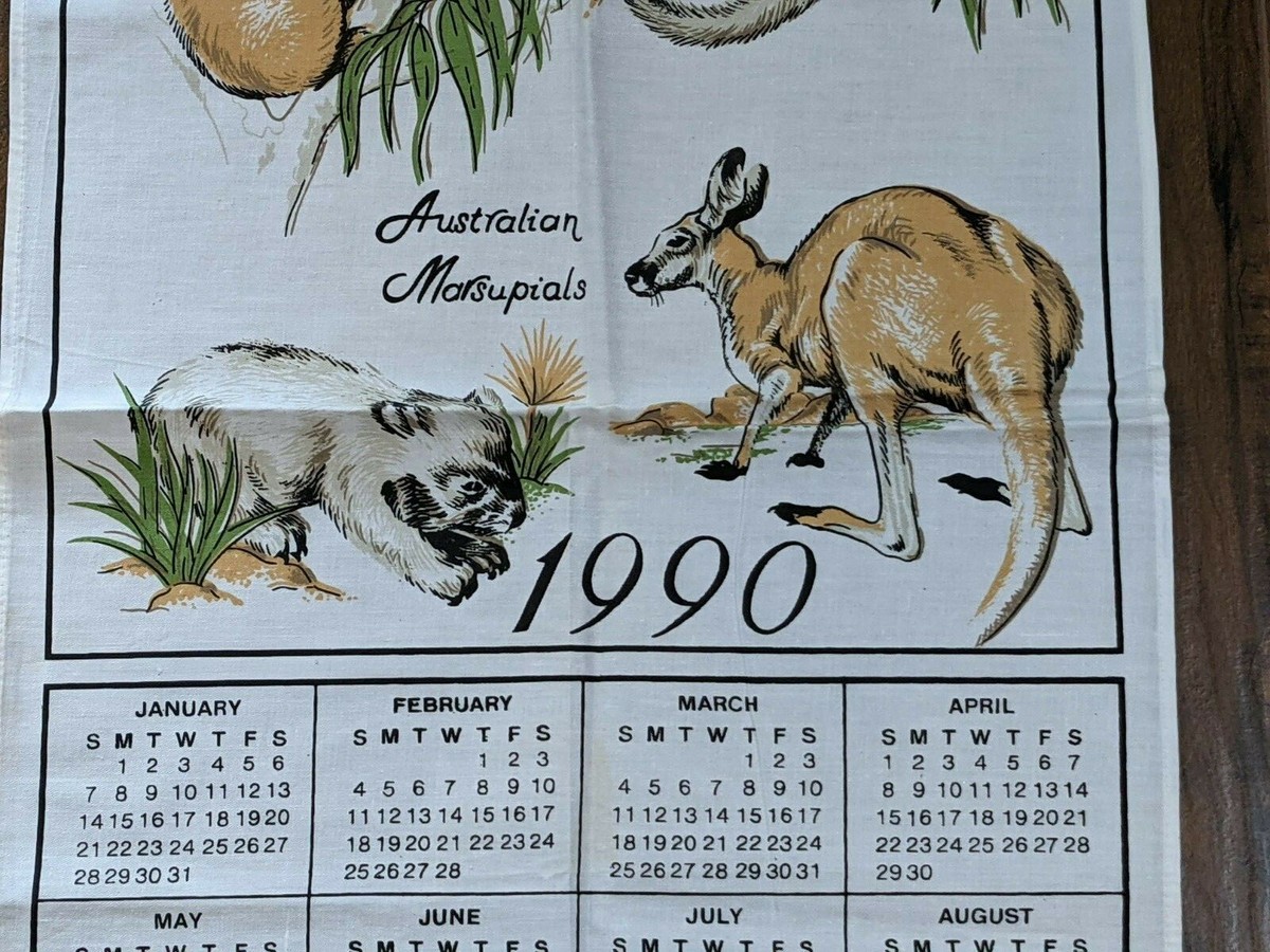 1990 Australian Marsupials Calendar Cloth Wall Hanging Koala Bear Kangaroo  | eBay