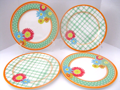 Martha Stewart Collection Macy's Set Melamanie Orange Green Floral  Plates