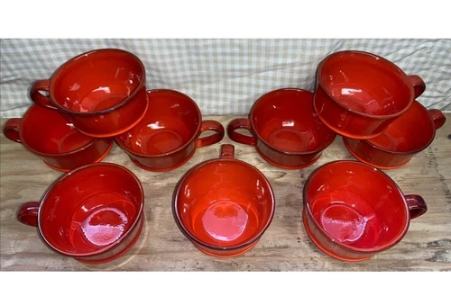 Metlox Poppytrail RED ROOSTER Orange Coffee Cup / Mug Vintage Lot Of 9