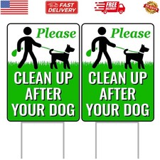 2-Pack Pick Up After Your Dog Sign with Metal H-Stake - Weatherproof Clean Up...