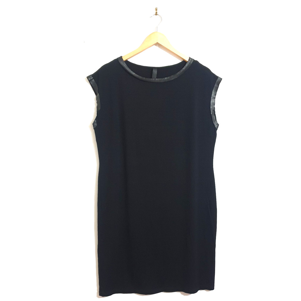 Feathers T-Shirt Dress Sz L Black Stretch Sleeveless Knee Length Comfort PU Trim