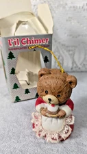 2 Vtge Christmas Ornament L'il Chimers Bells Bisque Caring Critters Bear 'n Duck