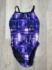 Vintage Speedo Swimsuit Womens 12 Swim Dive Purple One Piece Racer Back