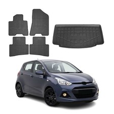 Fußmatten & Kofferraumwanne Set für Hyundai i10 Schrägheck 2013-2019 Gummi 5x