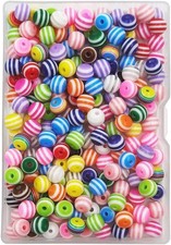 200 Pieces 8mm Resin Stripe Beads Round Rainbow 8mm, Opaque Mix