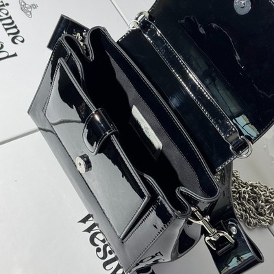 Vivienne Westwood Hazel Medium Shoulder Bag Patent Leather Black F