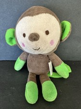 Fisher Price Snugamonkey Tan Brown Green Ears Bow Bean Bag Plush 8  Toy Lovey