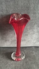 💜 SALE Vintage Ruby Red Glass Trumpet Ribbed Bud Vase
