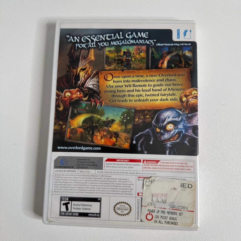Overlord: Dark Legend (Wii) Game Complete w/ Manual Nintendo Tested CIB - Image 3 of 4