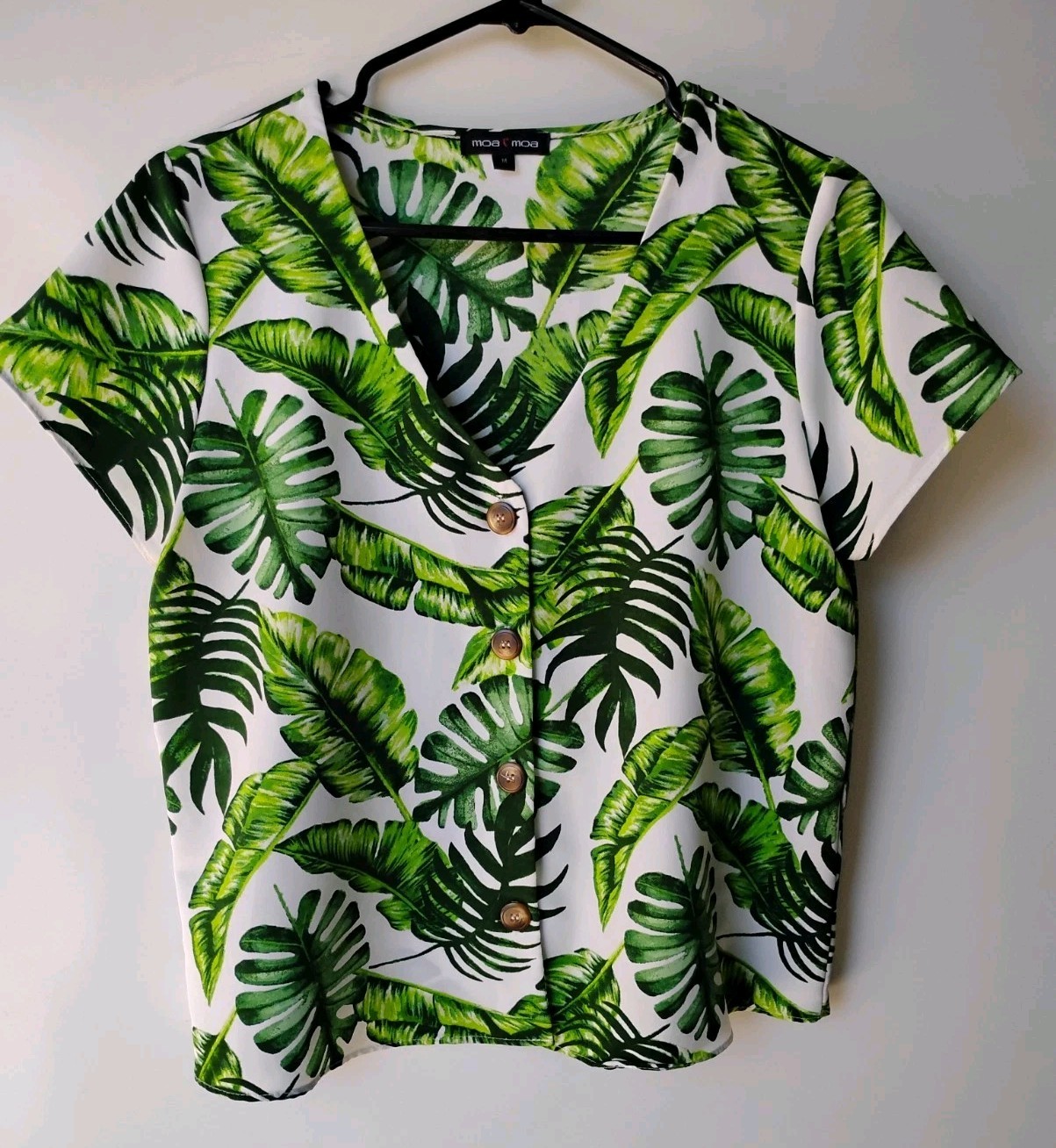 MOA MOA Women's Green Leaf pattern Lightweight Bu… - image 1