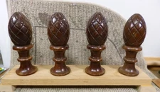 Antique Carved Mahogany 7.5" Pineapple Finials - Set of 4