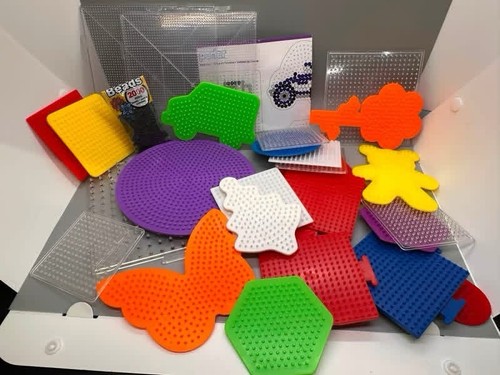Perler Bead Lot - Variety of 27 Pegboards, Idea Sheet, Some Micro Beads