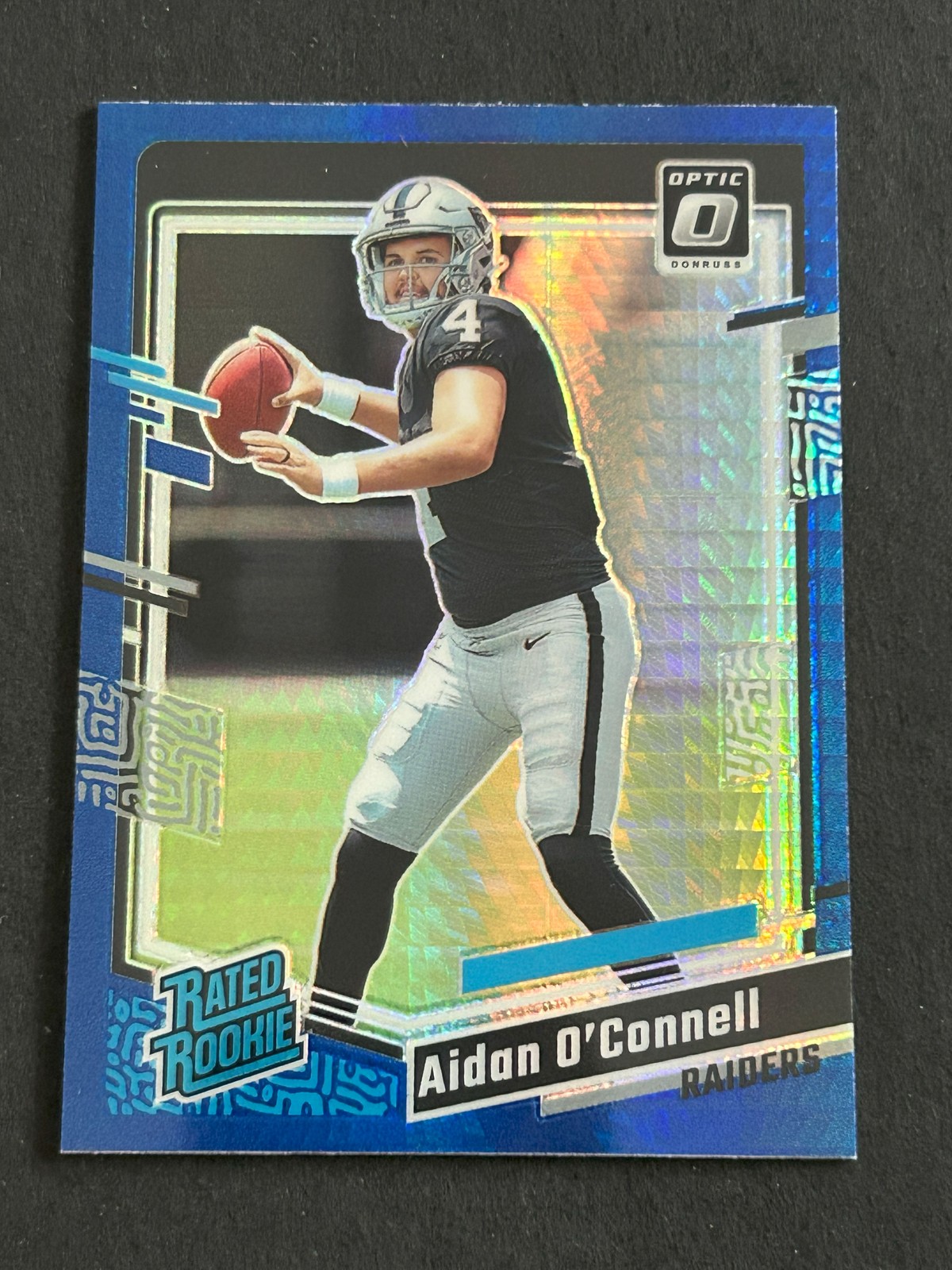 2023 Donruss Optic #258 Aidan O'Connell Blue Hyper Rookie Las Vegas Raiders