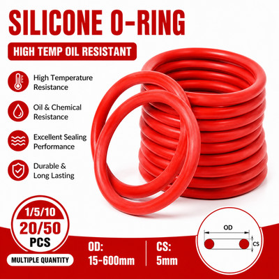 1/5/10/20/50x Silicone O-Ring Seals OD：15-600mm | CS：5mm High Temp Oil Resistant