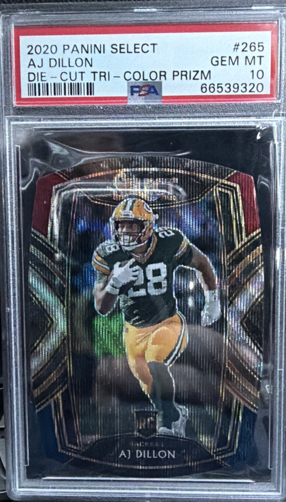 AJ DILLON Rookie PSA 10! 2020 Select Club Level Tri Color Prizm Die Cut PACKERS