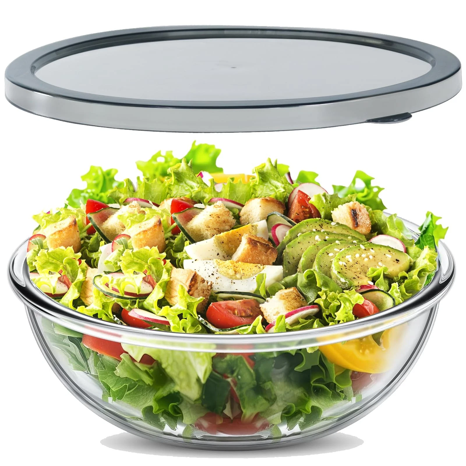6.2QT Large Glass Mixing Bowl with Lid Clear Salad Cooking Prep Storage Bowl