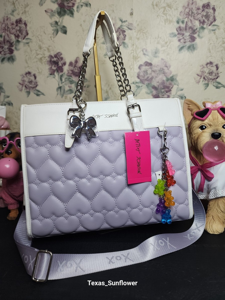 Betsey Johnson Lavender Hearts Tote Crossbody Bag w/Gummy Bear