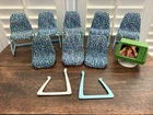 1977 Vintage Barbie Dream Furniture Green TV & Blue Print Fabric Chair Lot 2475