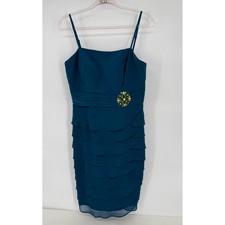 Jessica Howard Teal Blue Dress Brooch Layered Party Cocktail Womens 12P Pretty 